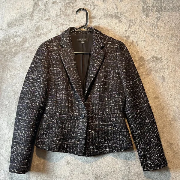 Ann Taylor Tweed Blazer Size 2P‎ Black Melange Peplum Suit Jacket Wool Blend - Image 3