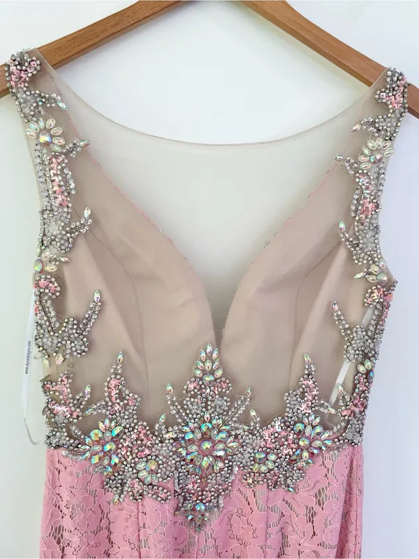 Alyce Paris Lace Beaded Sleeveless Mermaid Formal Gown Dress in Pink size 6 - Image 2