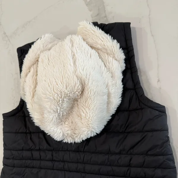 JACK by BB DAKOTA Quilted Full Zip Puffer Vest Faux Fur Hood Women’s Small Black - Image 9