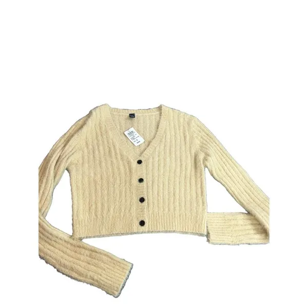 Windsor size medium yellow fluffy cardigan v neck front sweater NWT - Image 4