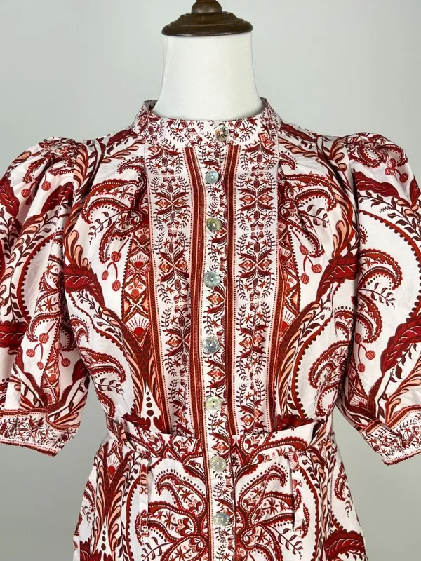 NWOT Farm Rio Tropical Cameo Belted Romper Size S 100% Cotton Puff Sleeves - Image 3