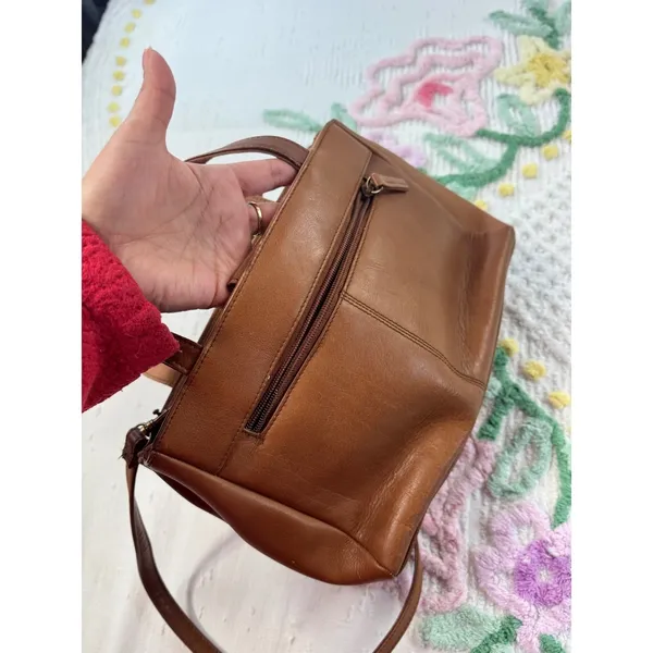 Brown Leather Satchel Shoulder Crossbody Bag Multiple Pockets‎ - Image 9
