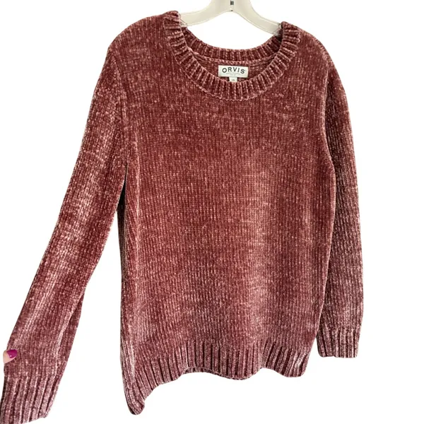 Orvis Womens Mauve Pink Chenille Ribbed Crew‎ Neck Pullover Sweater L - Image 7