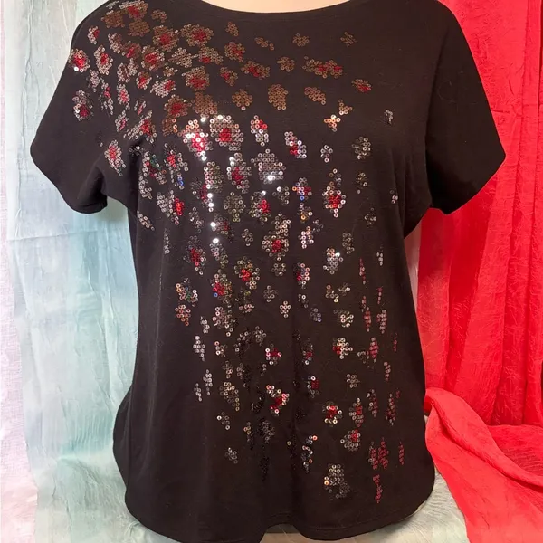 Black Sequin Embellished Women's Top Size L - Image 2