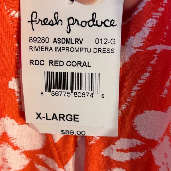 Fresh Produce Riviera Impromptu Dress XL Red Coral Abstract‎ Scroll Smocked USA - Image 5