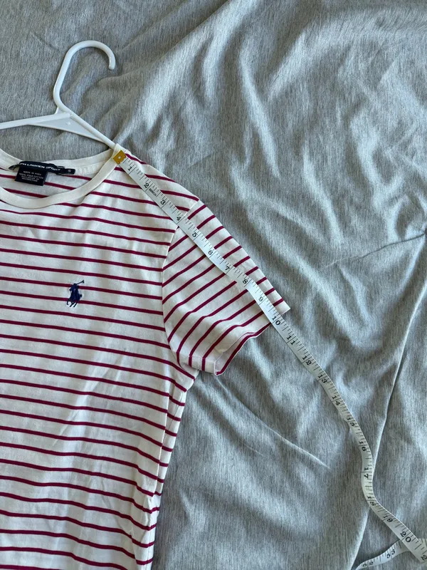 Ralph Lauren Sport Women’s Top 100% Pima Cotton Striped Pony Ecru Magenta Small - Image 8