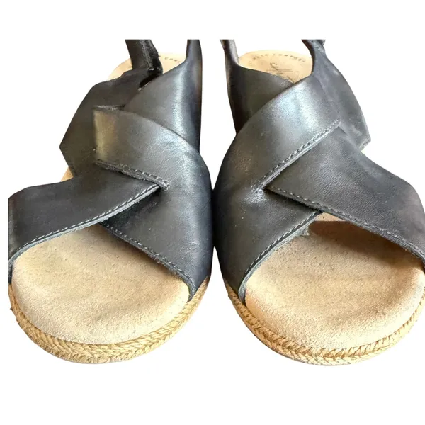 Clarks Lafley Alaine Wedge Sandals Womens 9.5 Black Leather‎ Comfort Espadrille - Image 5