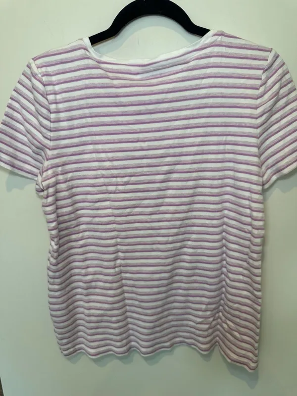 Talbots 100% Cotton Short Sleeve Striped V-Neck T-Shirt Size L White and Purple - Image 5