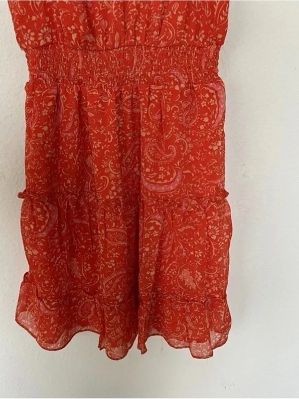 NEW Anthropologie Paisley tiered Mini Dress Sleeveless XSMALL Orange pink - Image 4