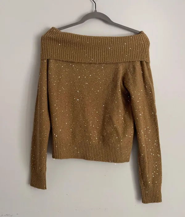 Brown sparkly off the shoulder sweater - Image 2