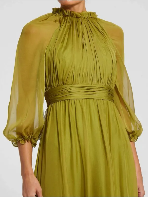 Mac Duggal Size 20 Olive Green Plus Size Chiffon Ruffle High Neck Maxi Gown - Image 2
