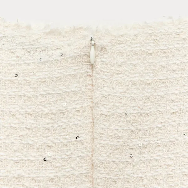 NWT❗️ZARA Elegant White Tweed Short Cutted Dress ZW Collection Mini Ivory Size M - Image 11