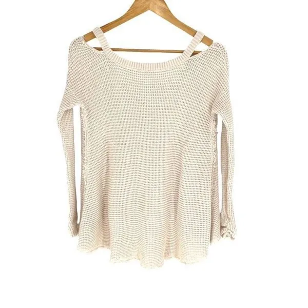 Free People Womens Sunrise Cold Shoulder Waffle Knit Sweater Cream Size‎ XS - Image 6