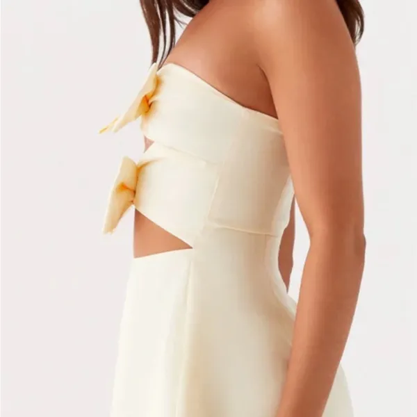 Peppermayo Girl Crush Bow Mini Dress Butter Yellow Strapless Cutout Size 6 - Image 4