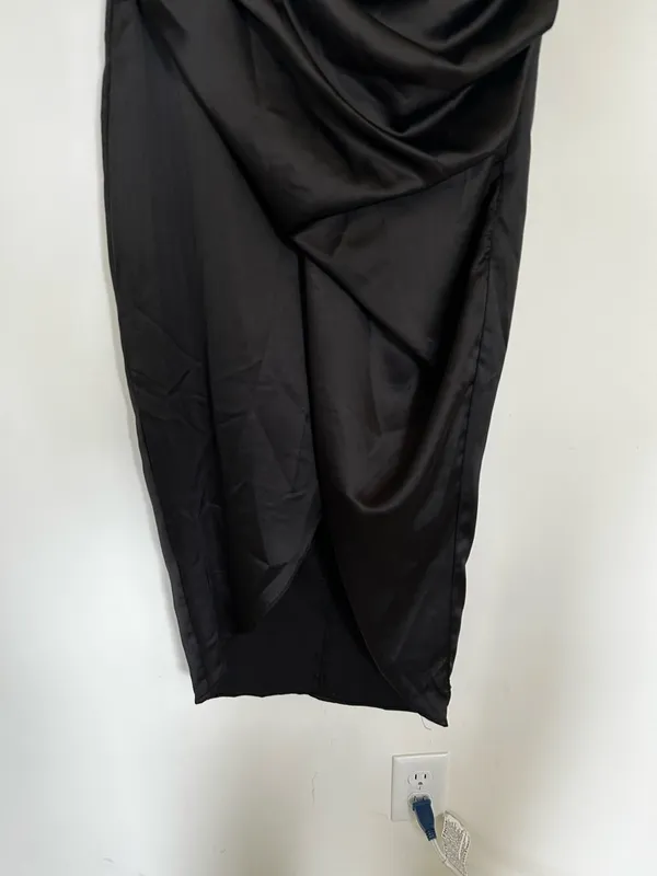 Do+Be Black One Shoulder Pleated Waist High‎ Low Midi Dress Size Medium - Image 3