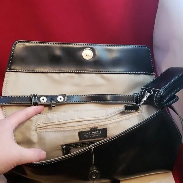 Nine West Black Shoulder Bag with Built In Cell Phone Holder - Image 7