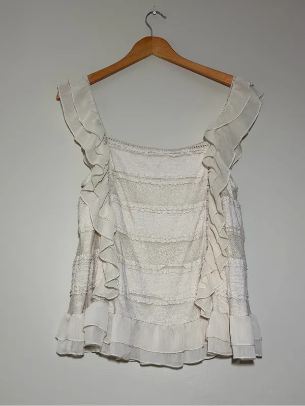 Anthropologie Ruffle Lace Trim Blouse - Image 5