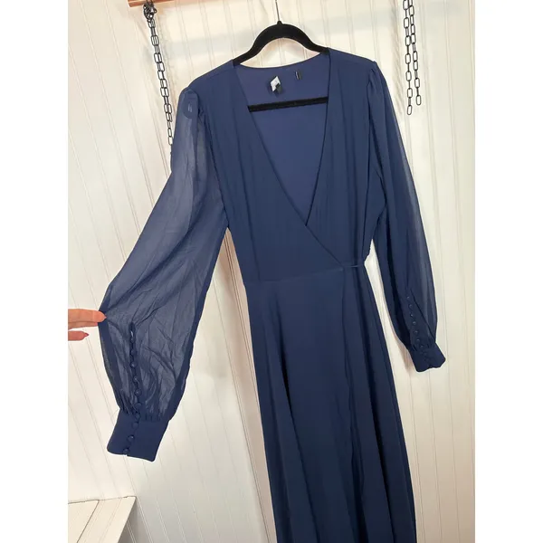 Lulus My Whole Heart Dark Navy Blue Long Sleeve Wrap Dress Wedding Extra Large - Image 4