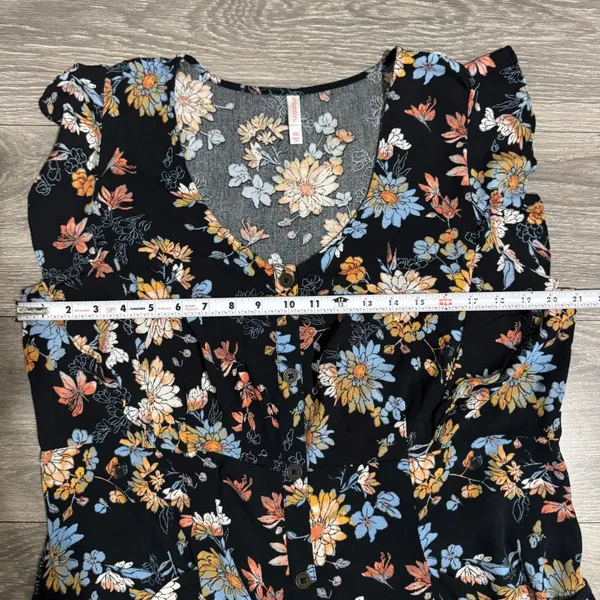 Xhilaration Black Floral Button Front Midi Dress XXL Flutter Sleeve Pockets Boho - Image 12