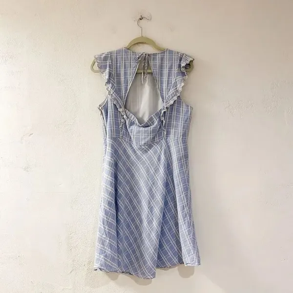 Draper James Linen Embroidered Dress in Blue White Size 14 - Image 3
