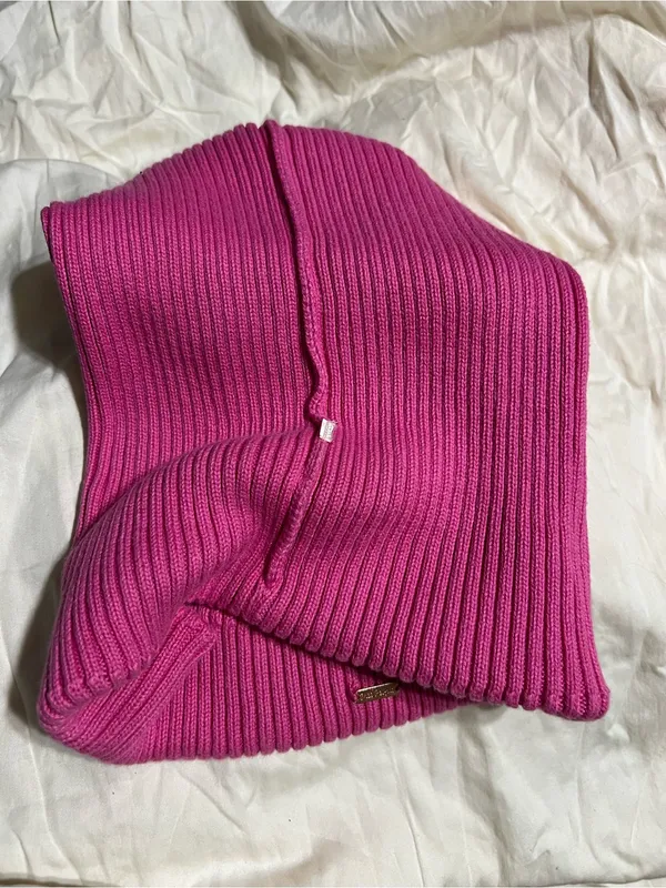 Free People Outside The Lines Slouch Beanie Purple Ribbed Cotton Metal Logo - Image 2