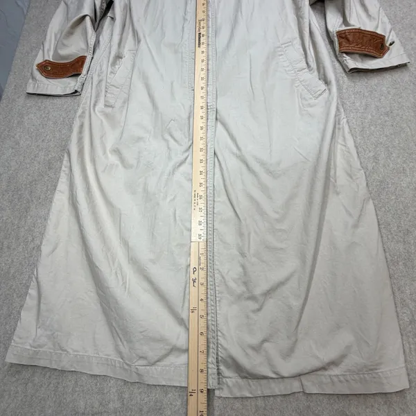 Vtg American Eagle Duster Womens Large Beige Heritage Leather Trim Academia 90s - Image 11