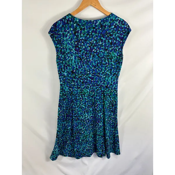 Lauren Ralph Lauren Blue Green Patterend V Neck Dress Size 12 - Image 3