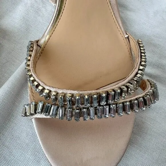 Badgley Mischka‎ Jewel Joanne Embellished Block Heel Sandal Champagne Cream 9 - Image 3