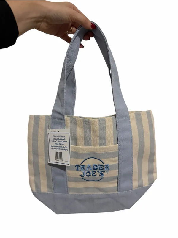 Trader Joe's SOLD OUT Blue & Cream Striped Canvas Tote - Image 2