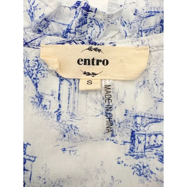 Entro Toile Flutter‎ Sleeve Blouse Womens Small White Blue Flutter Sleeve Ruffle - Image 7