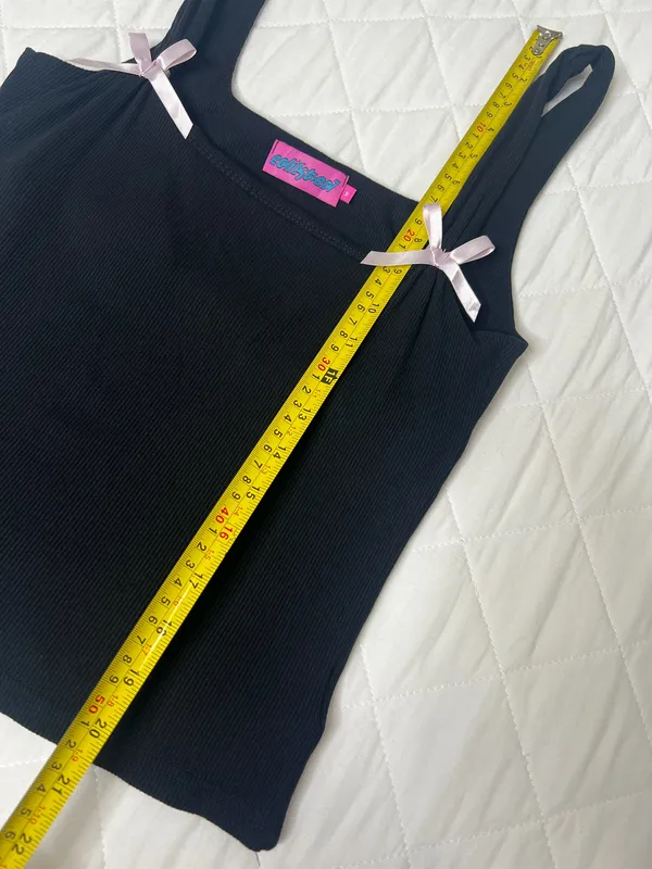 Edikted Bow Tank Top Black Ribbed Coquette Balletcore Y2K Cami Romantic Size M - Image 5