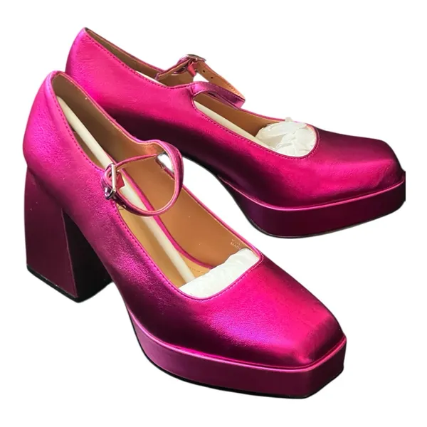 Lisa Vicky Notice Mary‎ Jane Platform Pump Metallic Pink Finish Women's Size 6 M - Image 9