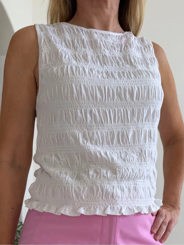 Madewell White Smocked Cotton Linen Sleeveless Top Size M NWT - Image 3