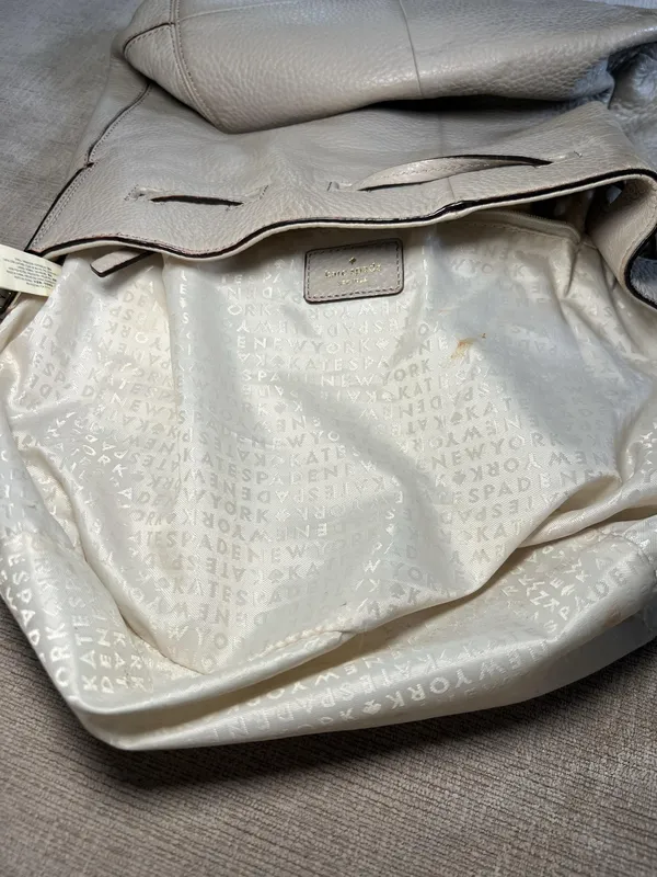 Kate Spade Bucket Bag Womens Large Beige Leather Tassel Drawstring Crossbody - Image 8