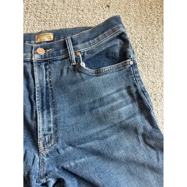 Mother Flare Jeans 31 Blue Frayed Raw Hem High Rise Boho Casual - Image 6