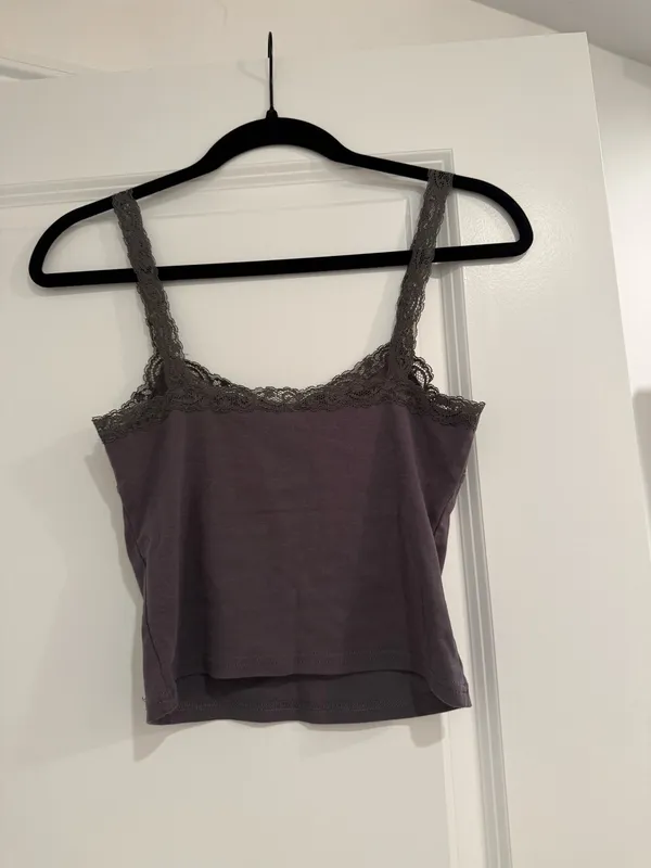 Edikted Lace-Trim Cami Tank in Dusty Grey - Image 3