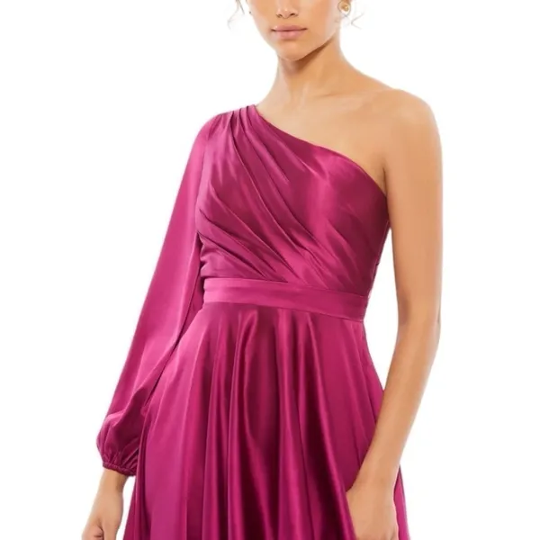 Mac‎ Duggal High Low One Shoulder Flowy Gown Maxi Dress 49141 Berry Size 8 NWT - Image 3