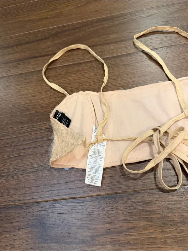 PrettyLittleThing Light Nude Lace Up Sequin Bandeau Top Size 6 - C27-078 - Image 7