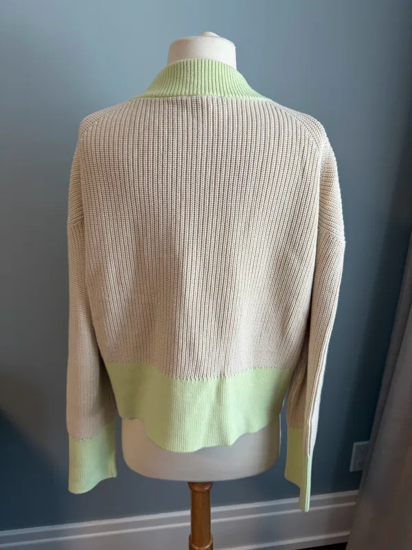 COS Cotton Ribbed Knit Colorblock Cardigan Cream Green - Image 3