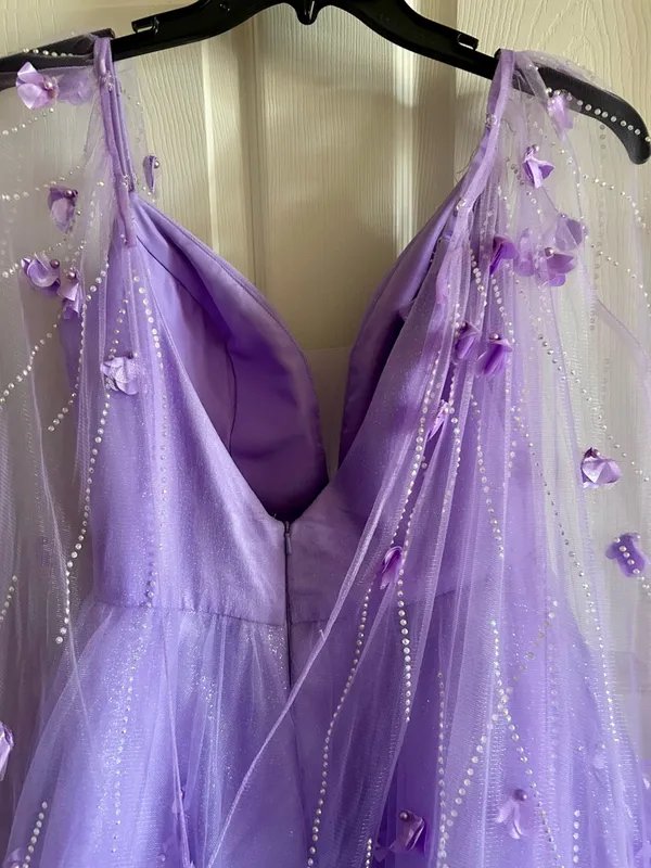 Ellie Wilde Lilac Embroidered Lace‎ Organza Sparkly Prom Dress w/Cape Sleeves 6 - Image 10