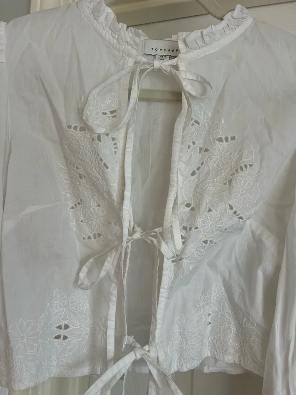 Topshop White long sleeve ruffle tie top - Image 6