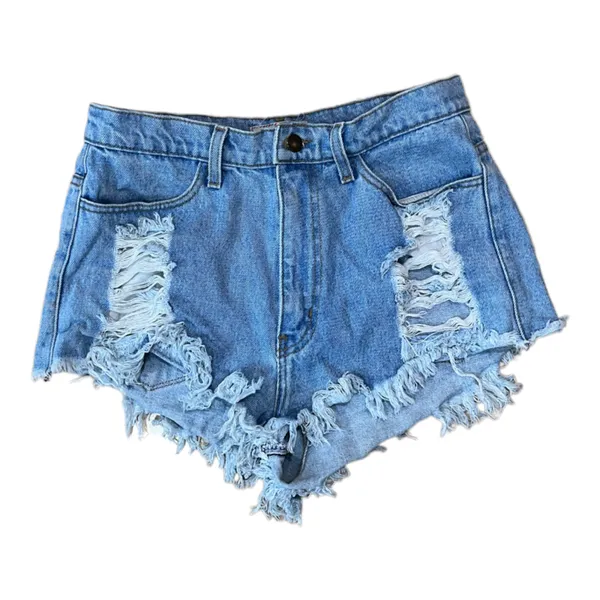 Vibrant Distressed High-Rise Denim Cutoff Shorts Size L - Image 2