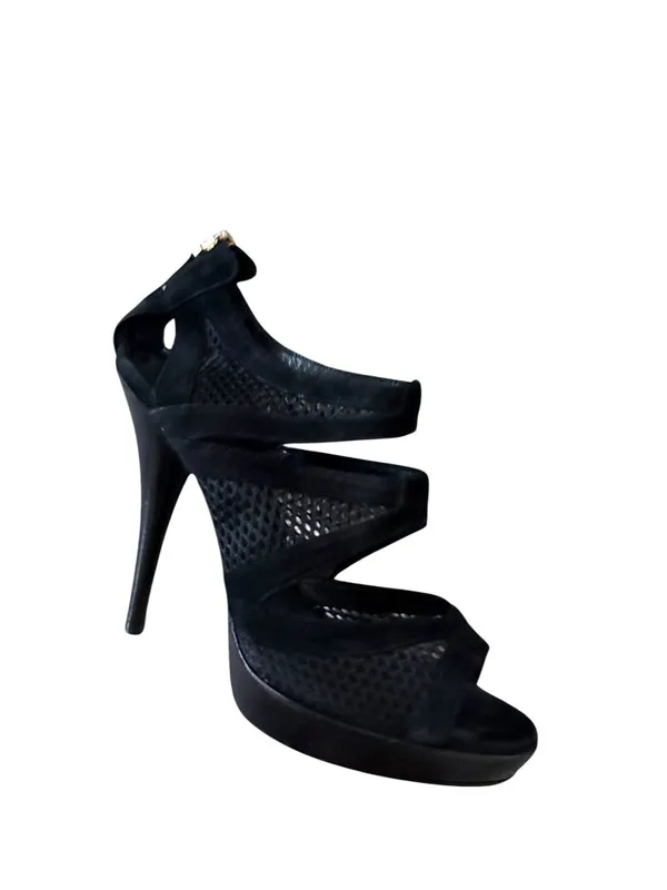 FENDI Black Suede Platform Mesh Heels Size 39 / US 9 - Image 4