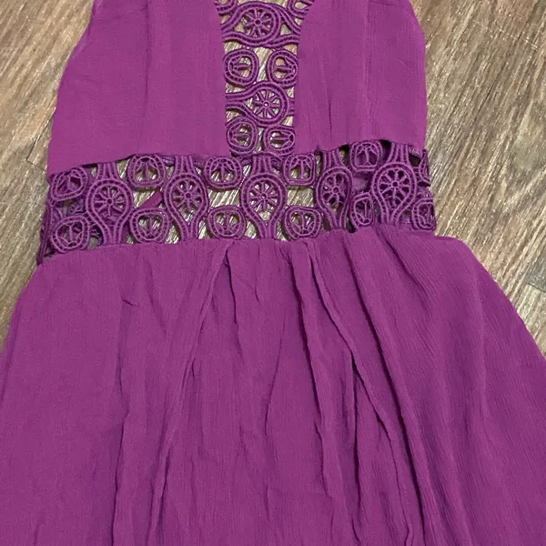 Shinestar Womens Halter Maxi Dress XL Bright Purple Boho Lace Trim Open Back - Image 8