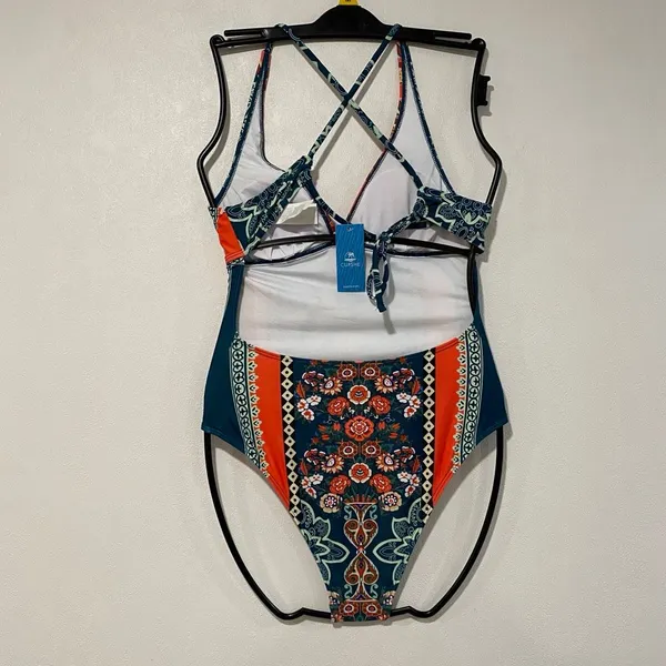 CUPSHE Women’s Small Floral Boho One Piece Swimsuit Criss Cross NWT - Image 3