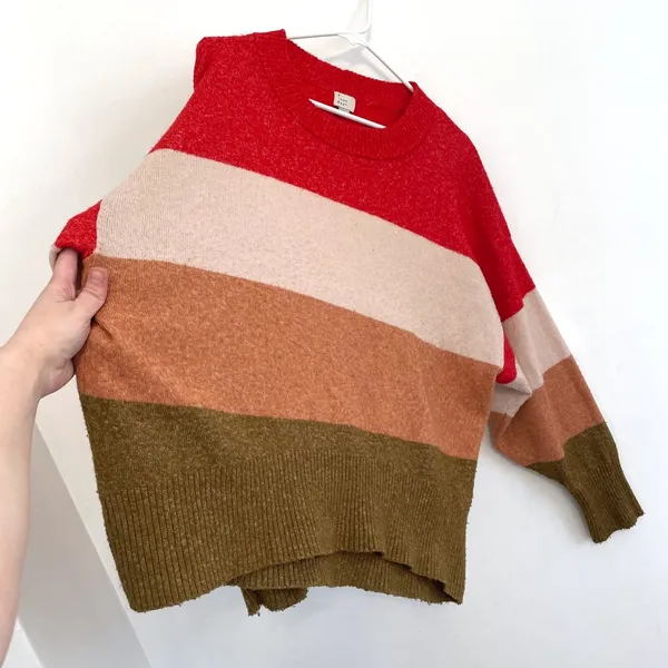 A NEW DAY Slouchy Crewneck Pullover Sweater Red Beige Orange Colorblock Striped - Image 8