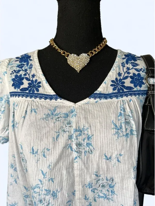 American Vintage Vintage Y2K Cottagecore Prairie Embroidered Peasant 100% Cotton Top Size Medium - Image 2
