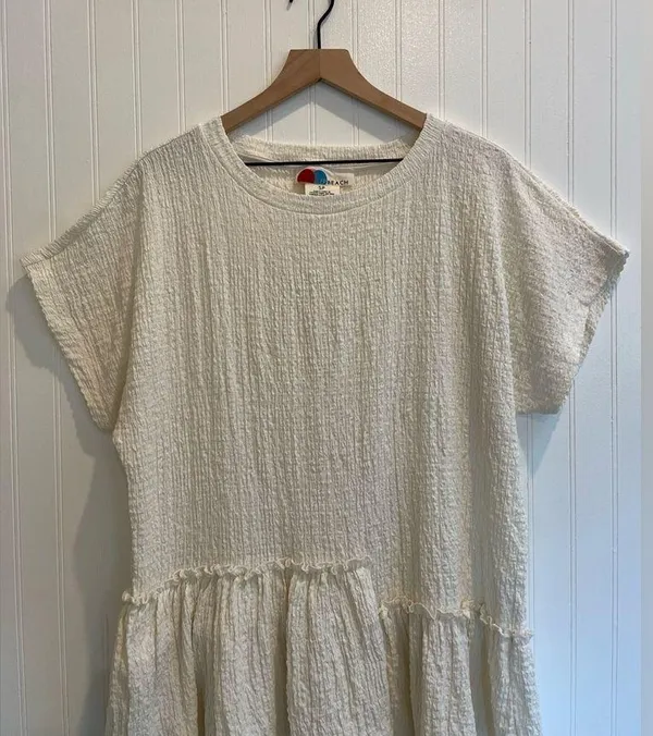 FP BEACH by Free People Marni Asymmetrical Ruffle Tunic Mini Dress Cream Size S - Image 6