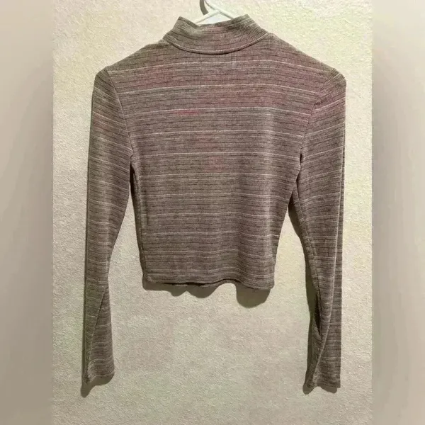 Arizona Jeans Women’s Mockneck Green Stripe Rayon‎ Top Size S - Image 2