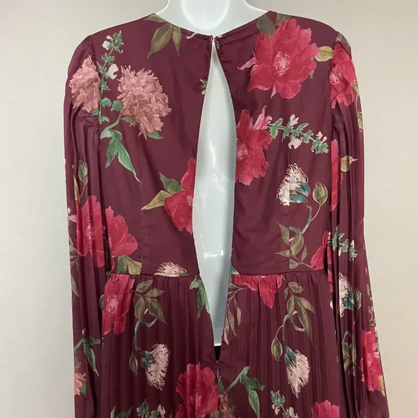 Lulus Win The Day Dress Burgundy Floral‎ Print Pleated Long Sleeve Mini V-Neck - Image 15